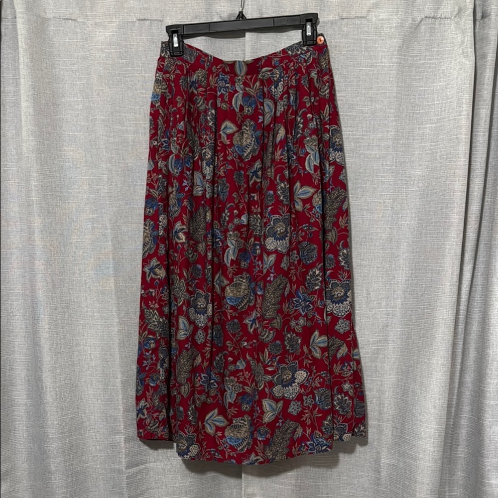 Vintage Carroll Reed Skirt-Cotton Blend-Red/Blue Floral-EUC